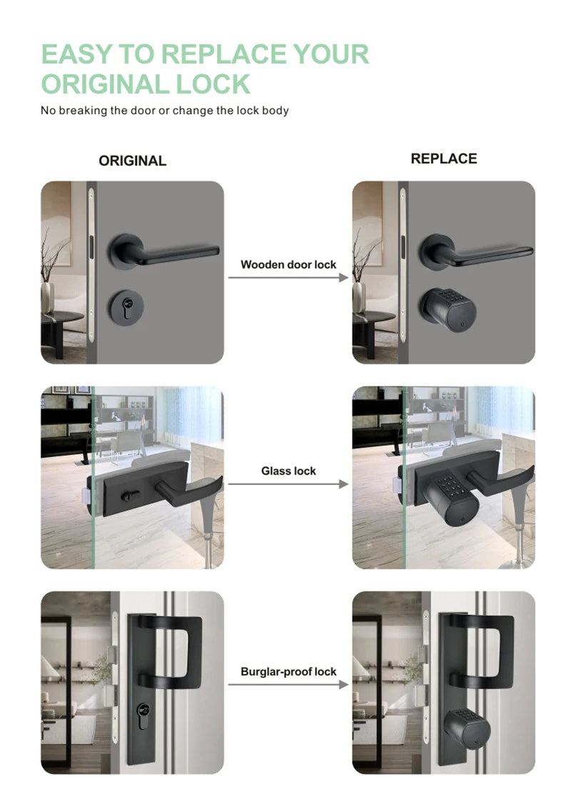 Tuya Fingerprint Cylinder Electronic Smart Door Lock with Digital Keypad, Code, and Key Card