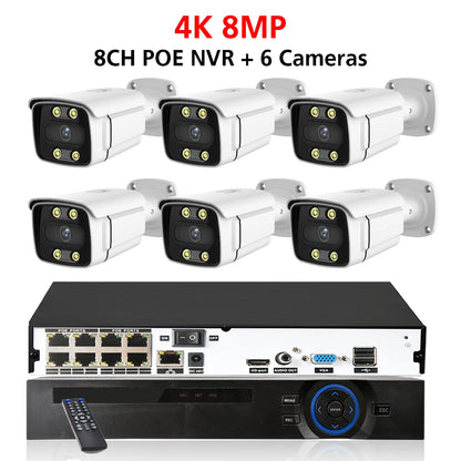 8CH POE NVR 4K Security Camera System 8MP Face Detect Color Night Vision IP Camera POE 2K Two Way Audio Video Surveillance Set