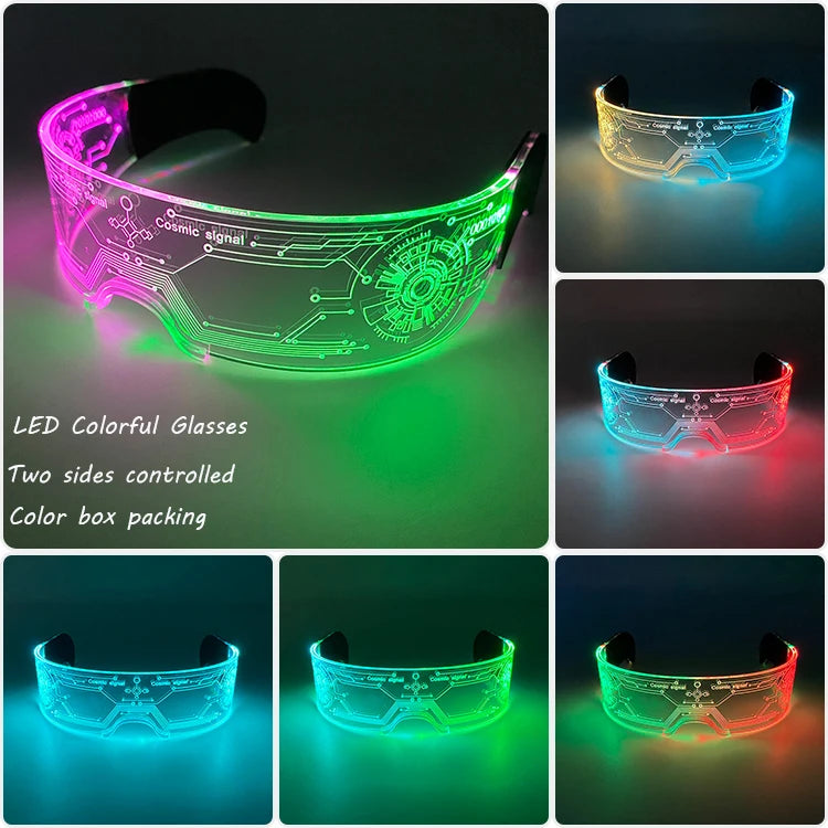 LED Visor Glasses – Light Up Cyberpunk Sunglasses for New Year, Robot Cosplay, and Parties