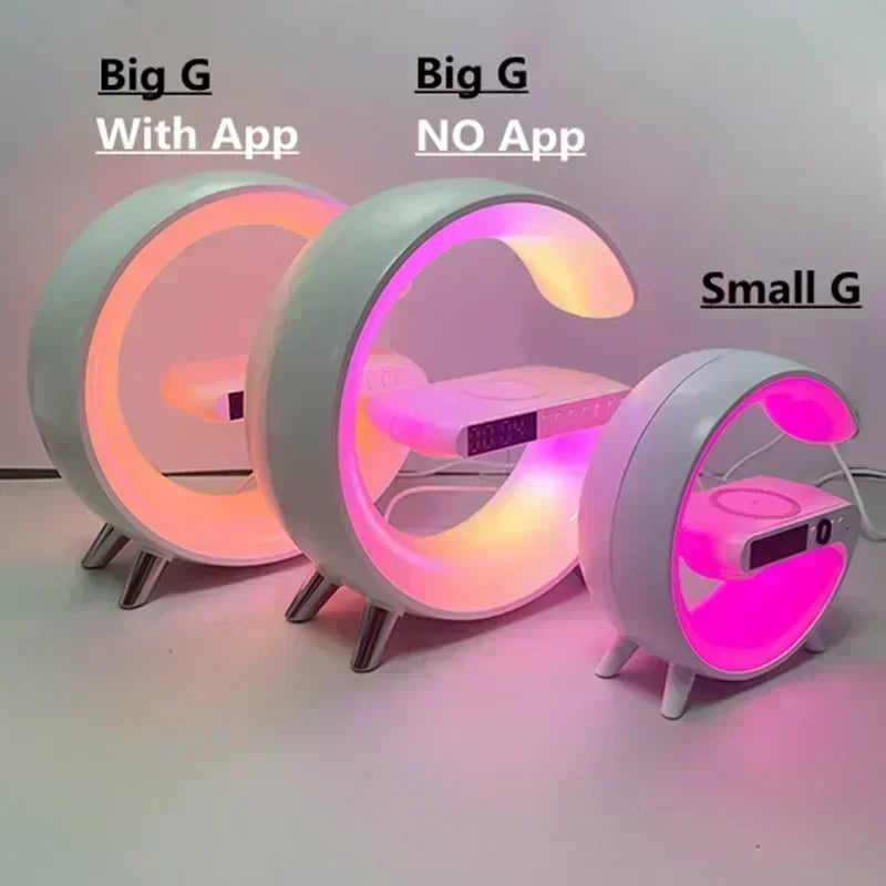 Wireless Charging Station with Bluetooth Speaker, LED RGB Night Light & Alarm Clock