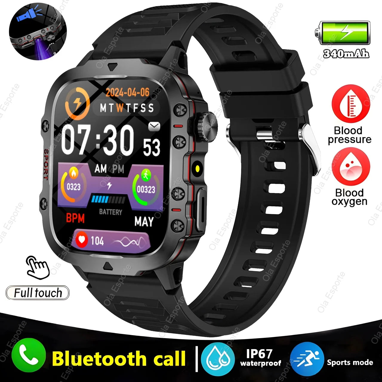 2025 Military Smart Watch for Men | IP68 Waterproof, 1.81" Screen, Fitness Tracker, BT Call, Outdoor Sports