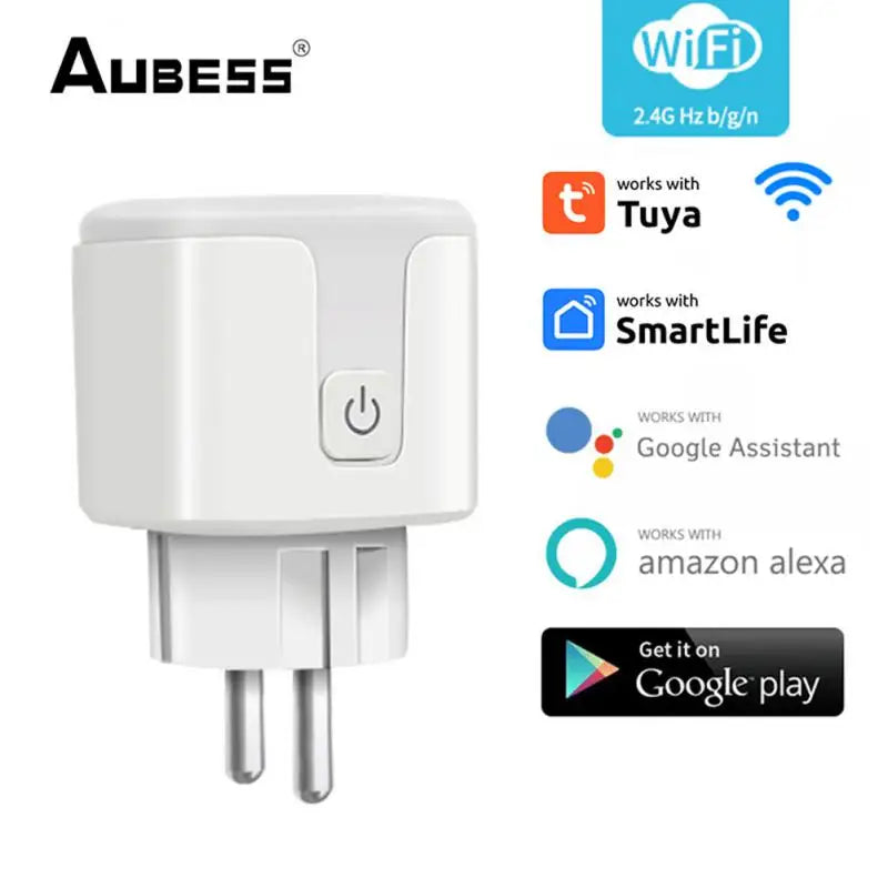 Aubess Tuya WiFi Smart Plug with Power Monitor - EU Wireless Socket, Timing Function, Voice Control via Alexa and Google Home