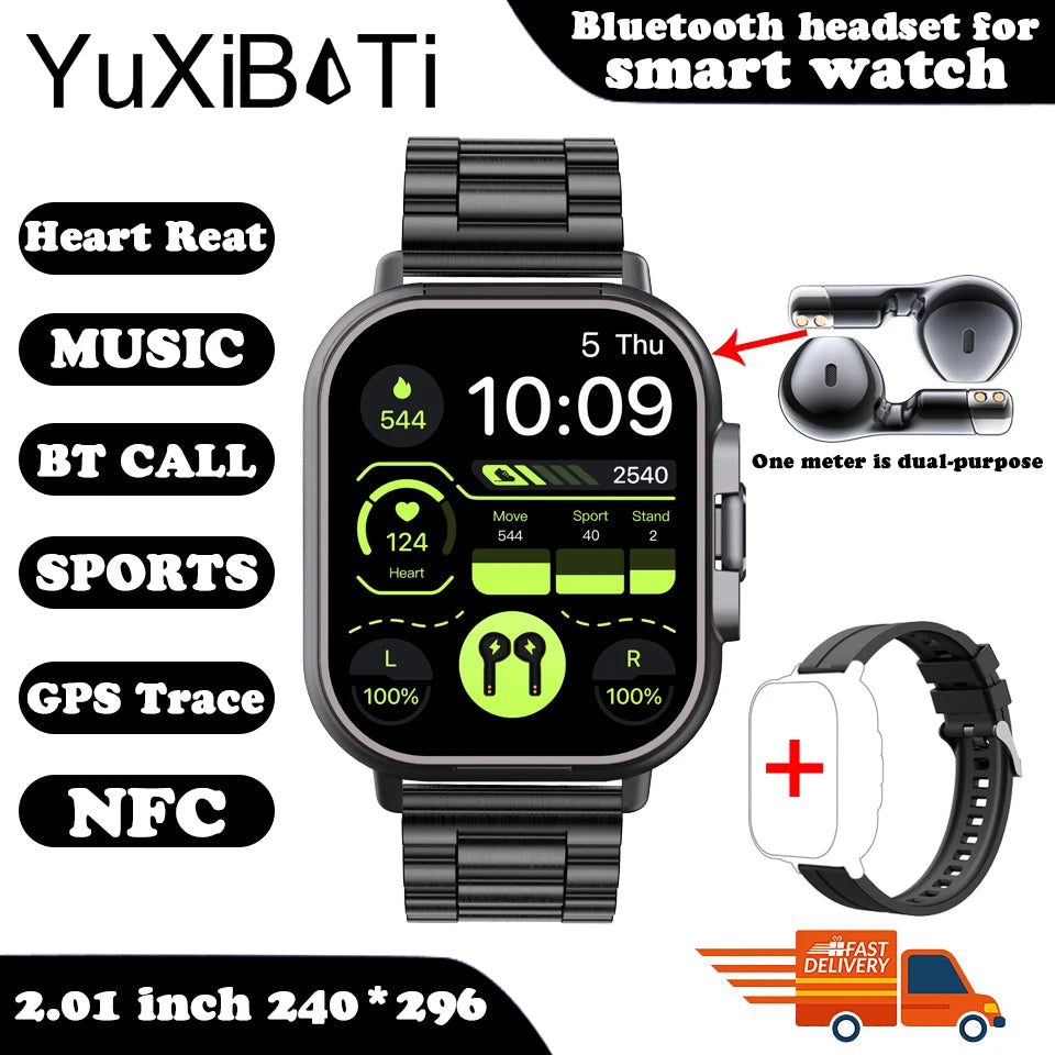 2024 2-in-1 Smart Watch with Earphone | Bluetooth Call, GPS, Heart Rate Monitor & Music Playback