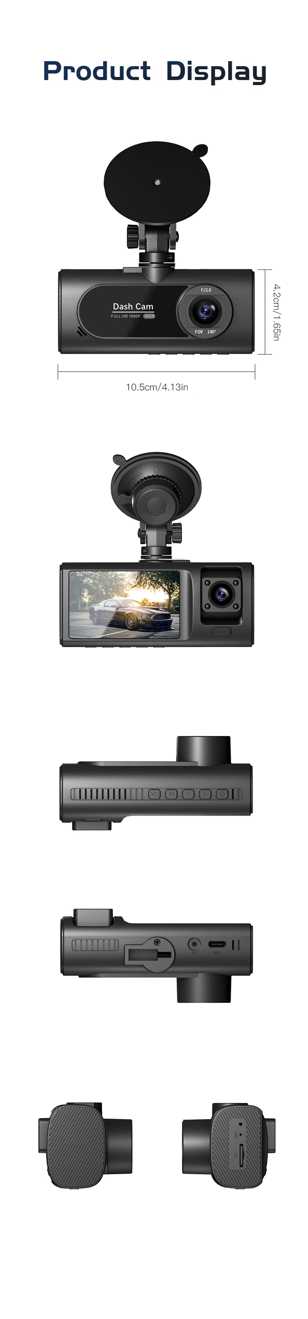 3-Channel Car DVR 1080P Dash Cam with 3-Lens, Night Vision & Parking Monitor