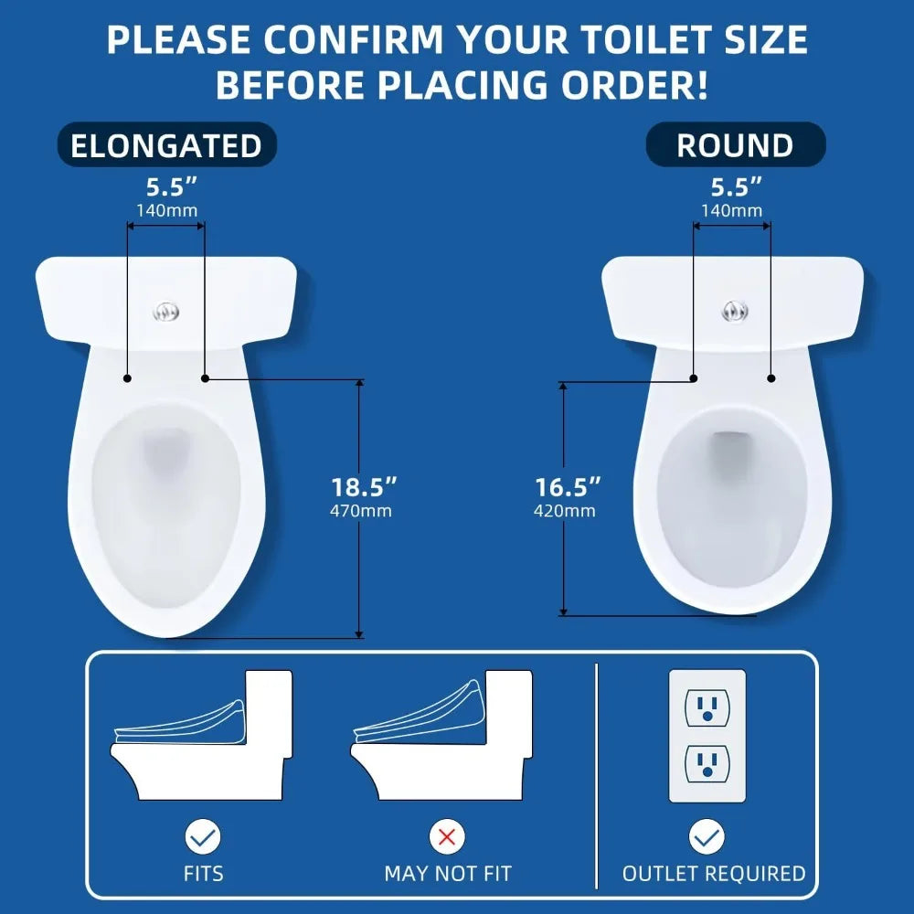 Bidet Toilet Seat – Round Smart Toilet Seat with Wireless Remote, Adjustable Heated Seat, Warm Water & Air Dryer