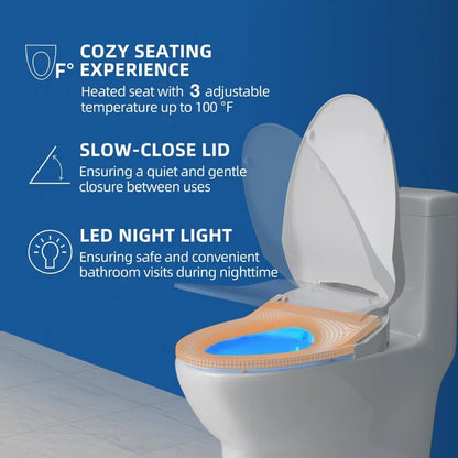 Bidet Toilet Seat – Round Smart Toilet Seat with Wireless Remote, Adjustable Heated Seat, Warm Water & Air Dryer