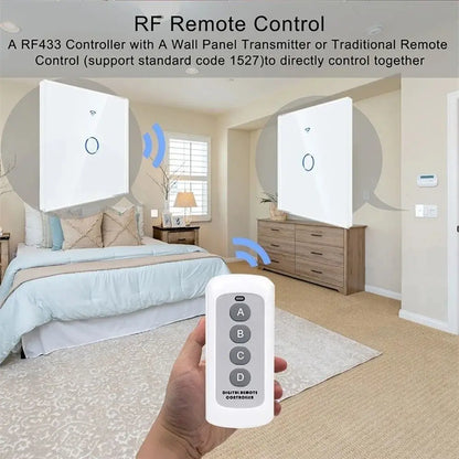 WiFi Smart Switch EU Light Wall Touch Switch 220V No Neutral Wire Required, Works with Alexa & Google Home