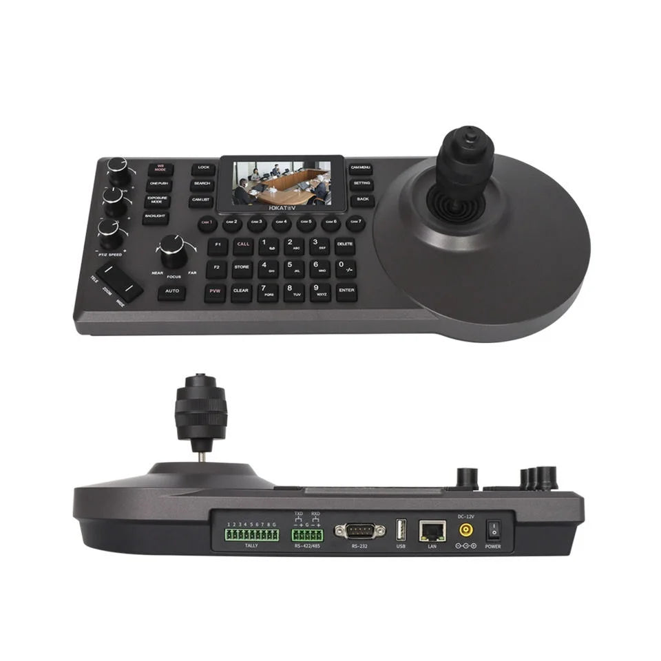 NDI PTZ Camera Joystick Controller POE 3" Preview LCD PTZ Controller Keyboard with 4D Joystick for Broadcast Church Live Streaming