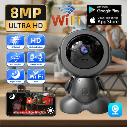 8MP WiFi Surveillance Robot Camera – Two-Way Audio, AI Smart Tracking, 4X Zoom, Color Night Vision, PTZ Security Camera