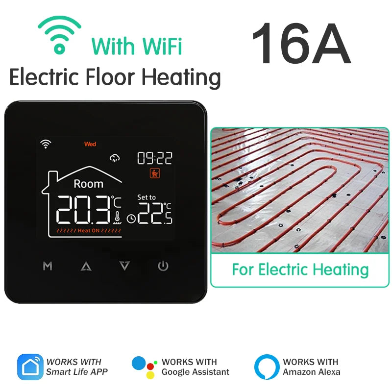 Tuya Smart Thermostat for Electric & Water Floor Heating, Gas Boiler WiFi Temperature Remote Controller – Works with Google & Alexa