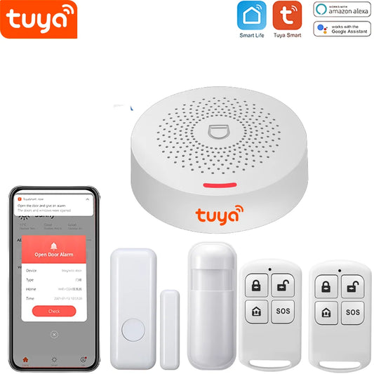 نظام إنذار باب Tuya WiFi – أمان منزلي ذكي لاسلكي مع صفارة إنذار ومستشعر باب/نافذة وجهاز تحكم عن بعد