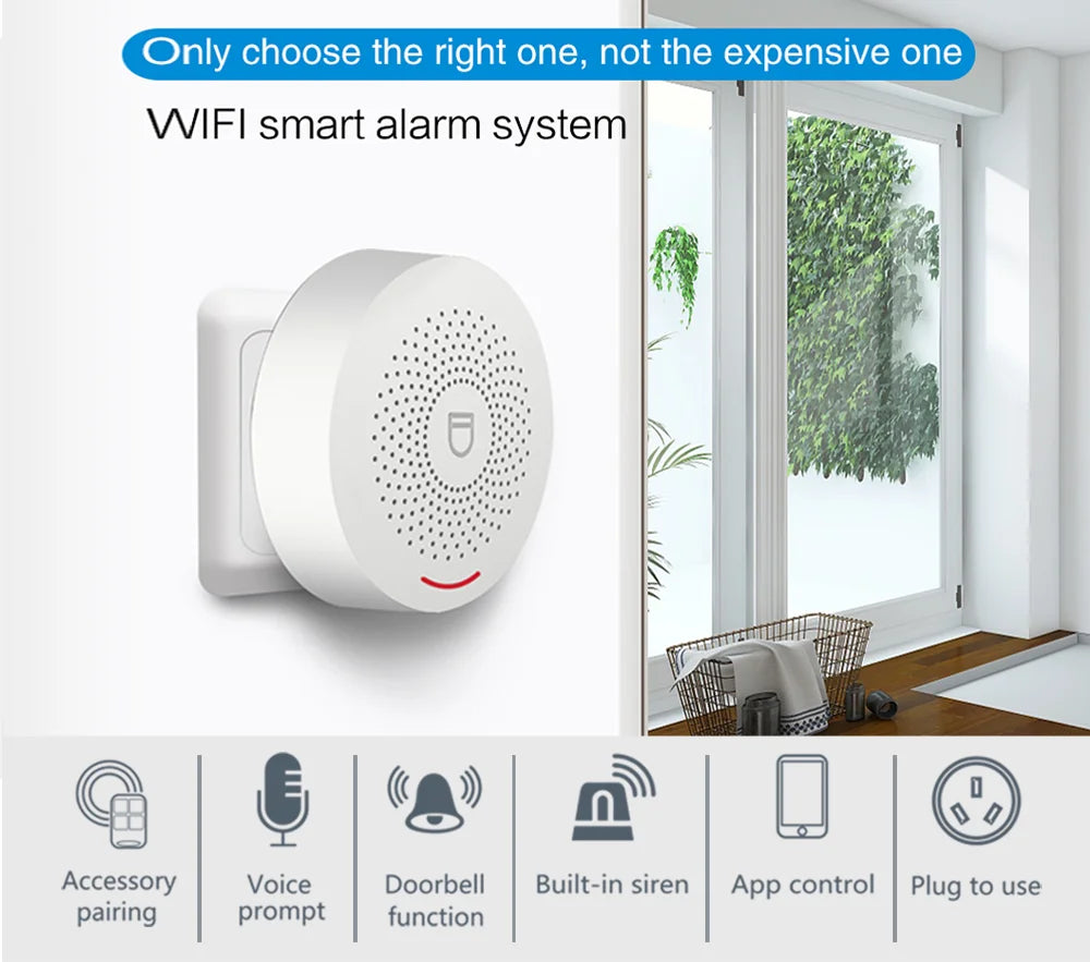 Tuya WiFi Door Alarm System – Wireless Smart Home Security with Siren, Door/Window Sensor, and Remote Control