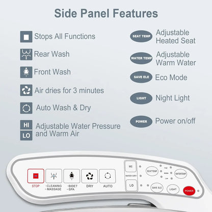 ZMA102D Bidet Toilet Seat, Round Smart Unlimited Warm Water, Vortex Wash, Electronic Heated, Warm Air Dryer, Rear and Front Wash