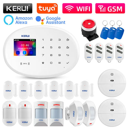 KERUI W202 Home Security Alarm Kit – WiFi GSM Alarm System, Tuya Smart Home, Door Sensor, Motion Detector, Protection, Remote Control