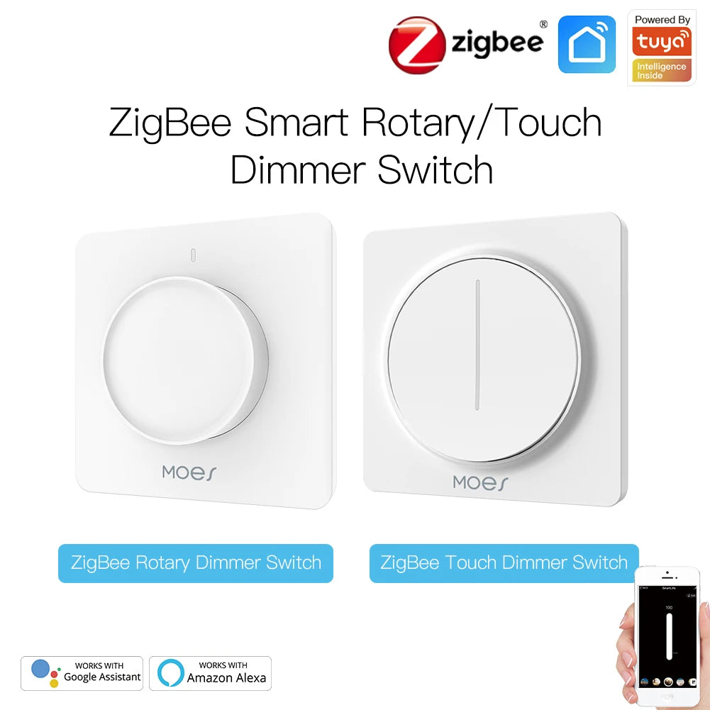 مفتاح تعتيم الإضاءة الذكي الجديد ZigBee دوار/لمسي يعمل مع تطبيق Smart Life/Tuya للتحكم عن بعد ويعمل مع Alexa ومساعدي Google Voice في الاتحاد الأوروبي