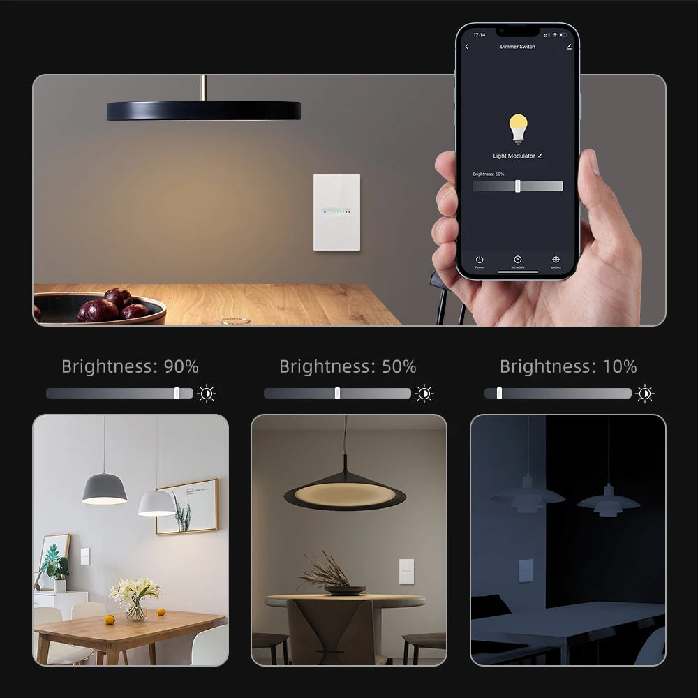 AVATTO Tuya 1/2 Gang Dimmer Light Switch WiFi Smart Dimmer Switch - Touch Panel, Remote Control, Alexa & Google Home Compatible