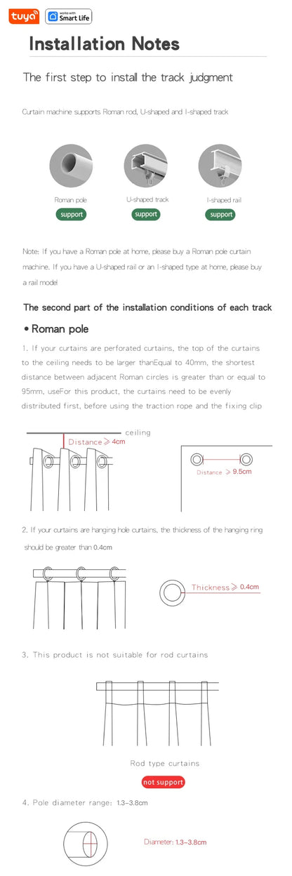 2PCS Bluetooth Tuya Smart Curtain Robot | Roman Rod Track | App Control (No Remote Control)