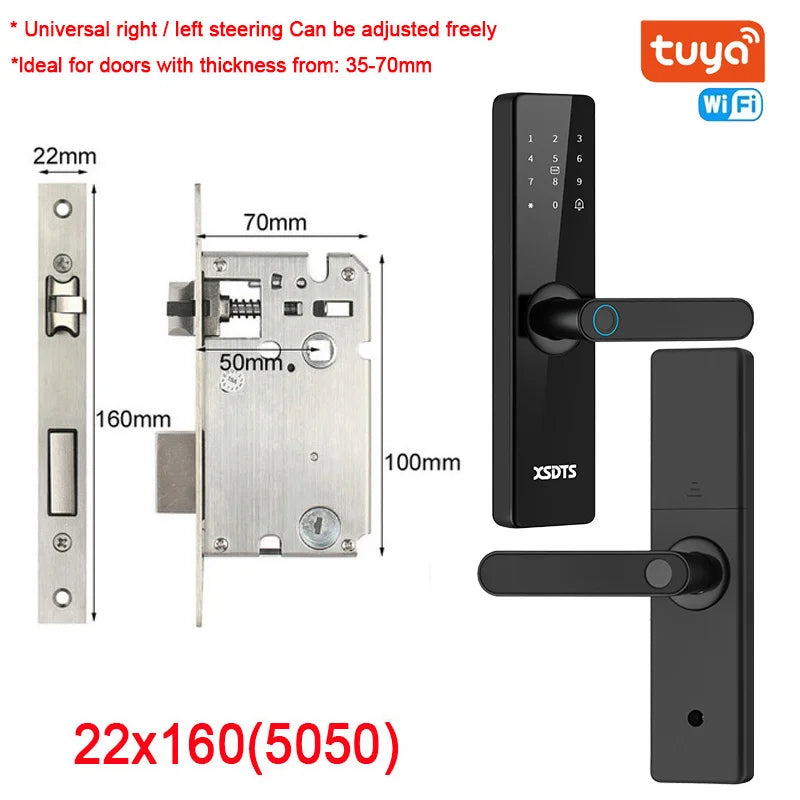 Tuya WiFi Electronic Smart Door Lock – Biometric Fingerprint, Smart Card, Password, Key Unlock & USB Emergency Charge