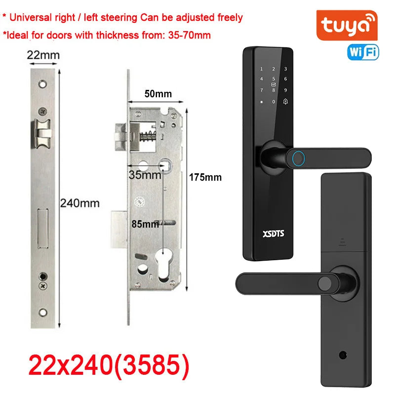 Tuya WiFi Electronic Smart Door Lock – Biometric Fingerprint, Smart Card, Password, Key Unlock & USB Emergency Charge