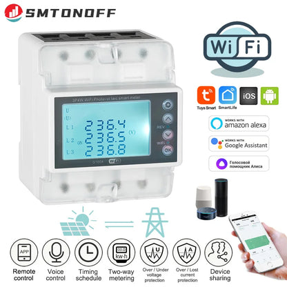 عداد الطاقة Tuya WiFi Smart 3-Phase 380V 100A ثنائي الاتجاه