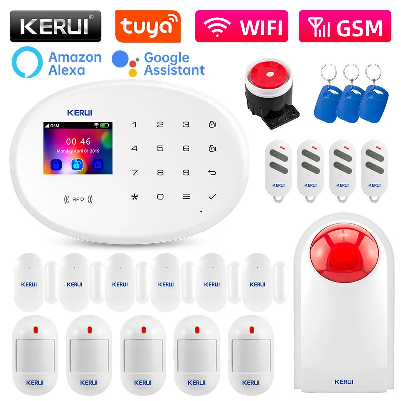 KERUI W202 Home Security Alarm Kit – WiFi GSM Alarm System, Tuya Smart Home, Door Sensor, Motion Detector, Protection, Remote Control