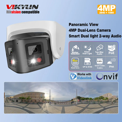 VIKYLIN 180° Panoramic View 4MP Dual-Lens PoE Security IP Camera CCTV Home Outdoor Video Surveillance