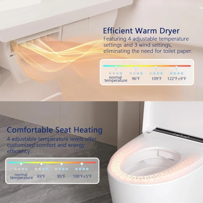 Elongated Smart Toilet with Auto Flush & Heated Seat – Foot Kick Operation & Night Light