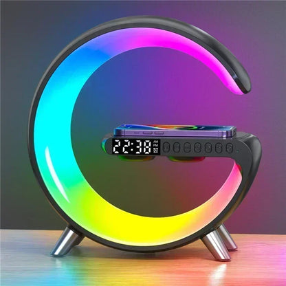 Wireless Charging Station with Bluetooth Speaker, LED RGB Night Light & Alarm Clock