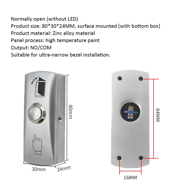 Ximiir Door Exit Release Button Zinc Alloy Panel for Door Access Control System