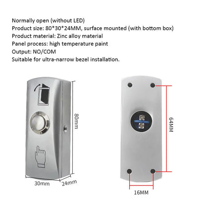 Ximiir Door Exit Release Button Zinc Alloy Panel for Door Access Control System