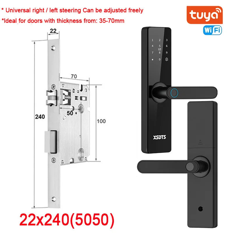 Tuya WiFi Electronic Smart Door Lock – Biometric Fingerprint, Smart Card, Password, Key Unlock & USB Emergency Charge