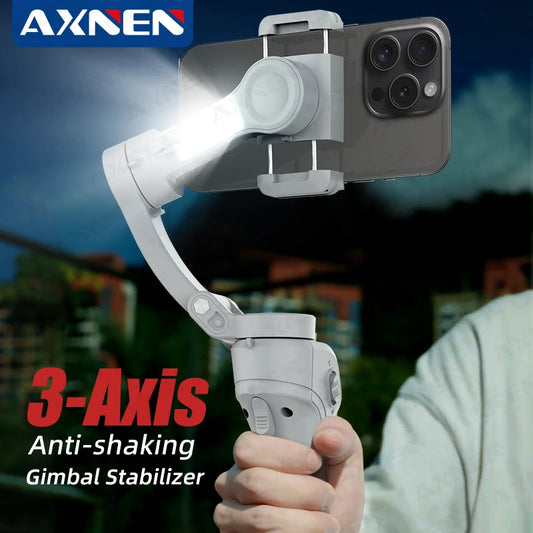 AXNEN Smart 3-Axis Handheld Gimbal Stabilizer for Smartphone with Fill Light for iPhone, Android, Face Tracking, TikTok Vlog Kit