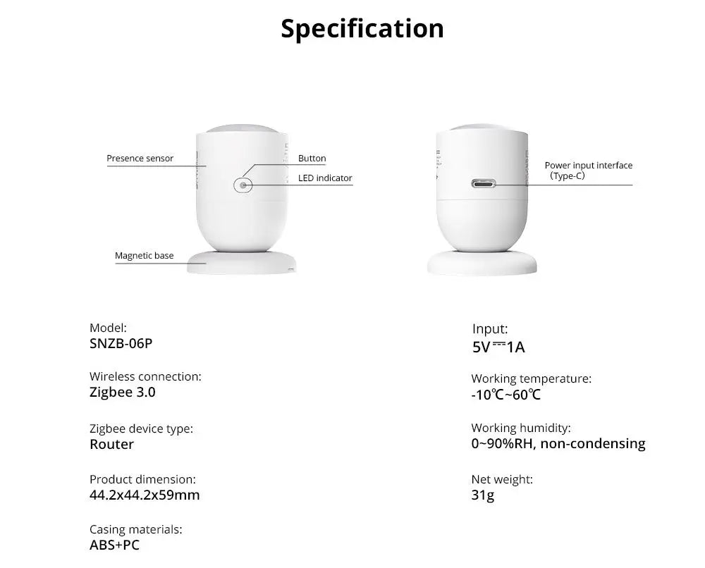 SONOFF SNZB-06P Zigbee Human Presence Sensor – 5.8GHz Microwave Radar, Smart Home Automation