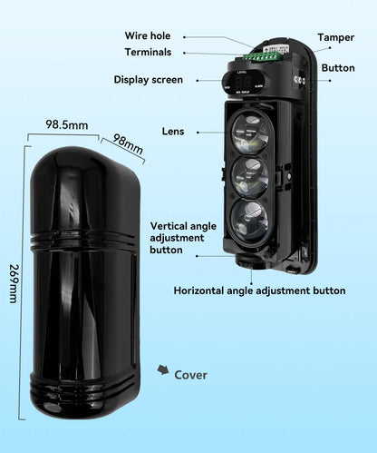 Meian Focus Wired Infrared Beam Detector, IP65 Waterproof Infrared Barrier Sensor