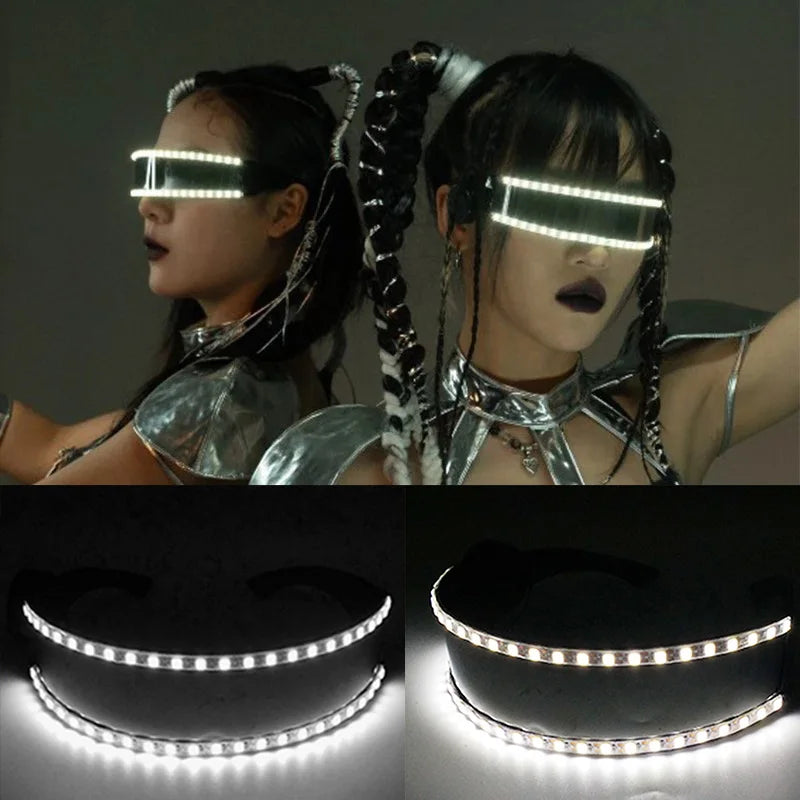 LED Visor Glasses – Light Up Cyberpunk Sunglasses for New Year, Robot Cosplay, and Parties