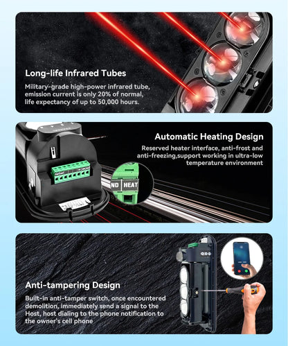 Meian Focus Wired Infrared Beam Detector, IP65 Waterproof Infrared Barrier Sensor