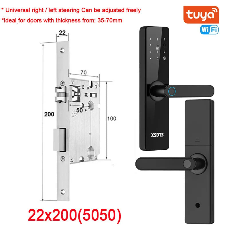 Tuya WiFi Electronic Smart Door Lock – Biometric Fingerprint, Smart Card, Password, Key Unlock & USB Emergency Charge