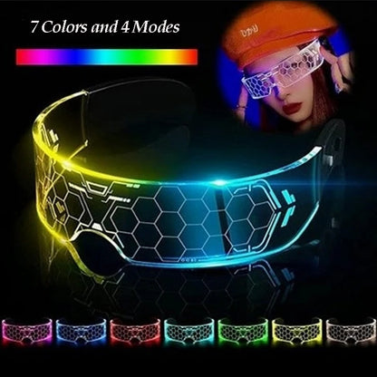 LED Visor Glasses – Light Up Cyberpunk Sunglasses for New Year, Robot Cosplay, and Parties