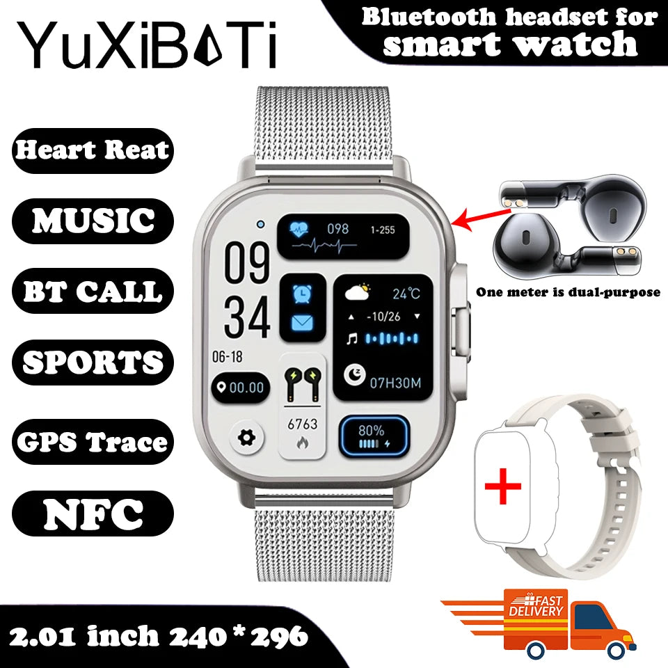 2024 2-in-1 Smart Watch with Earphone | Bluetooth Call, GPS, Heart Rate Monitor & Music Playback