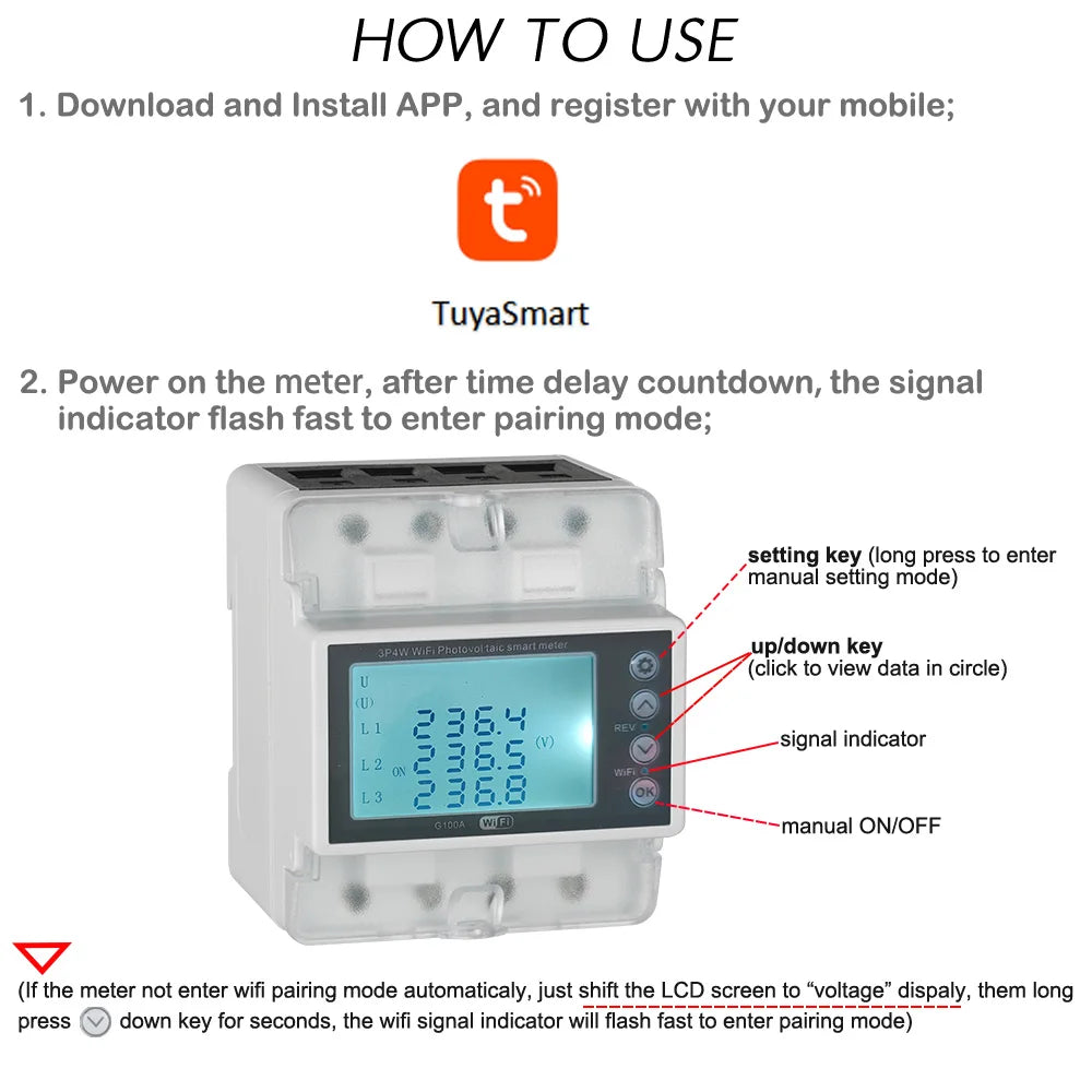 عداد الطاقة Tuya WiFi Smart 3-Phase 380V 100A ثنائي الاتجاه