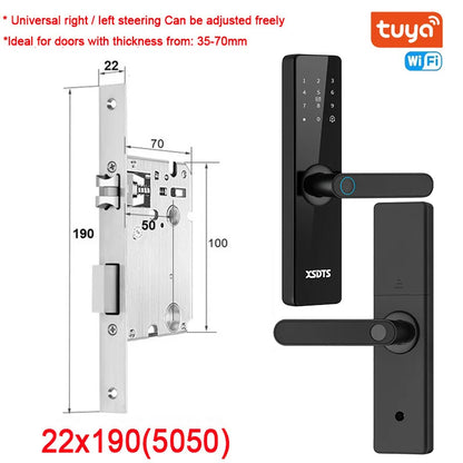 Tuya WiFi Electronic Smart Door Lock – Biometric Fingerprint, Smart Card, Password, Key Unlock & USB Emergency Charge