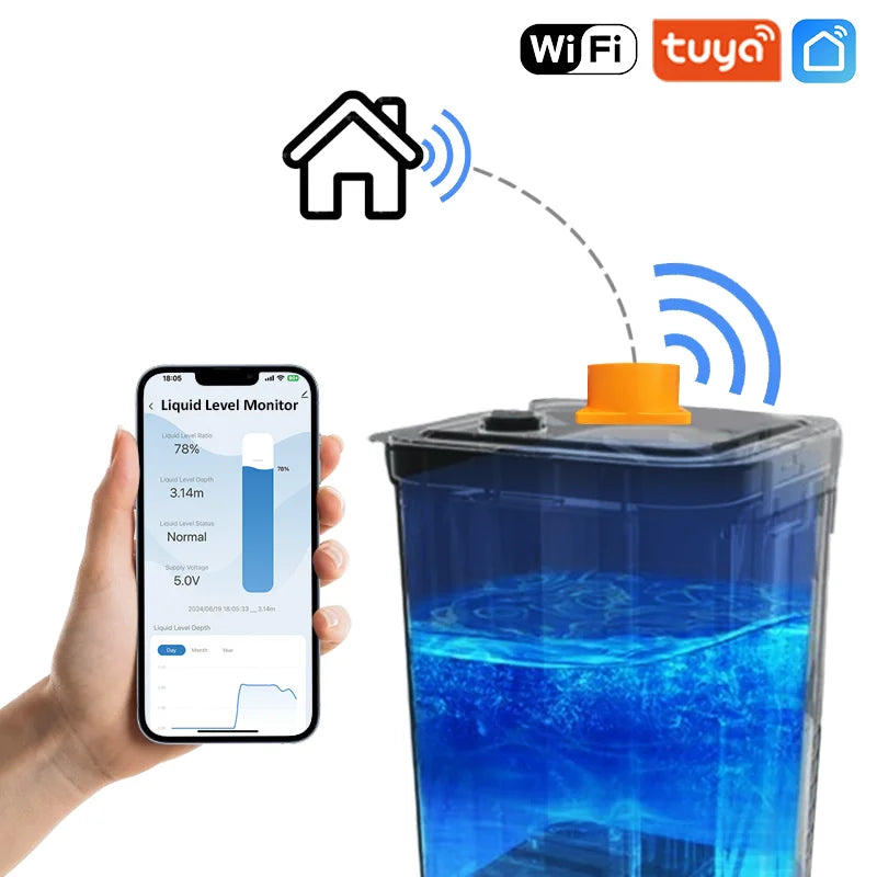 Moray ME201W WiFi TUYA App Smart Home Real-Time Liquid Ultrasonic Water Level Sensor