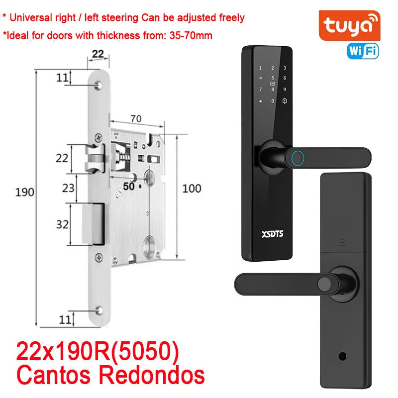 Tuya WiFi Electronic Smart Door Lock – Biometric Fingerprint, Smart Card, Password, Key Unlock & USB Emergency Charge