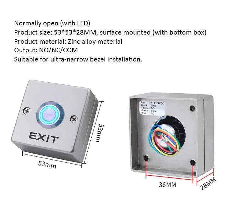 Ximiir Door Exit Release Button Zinc Alloy Panel for Door Access Control System