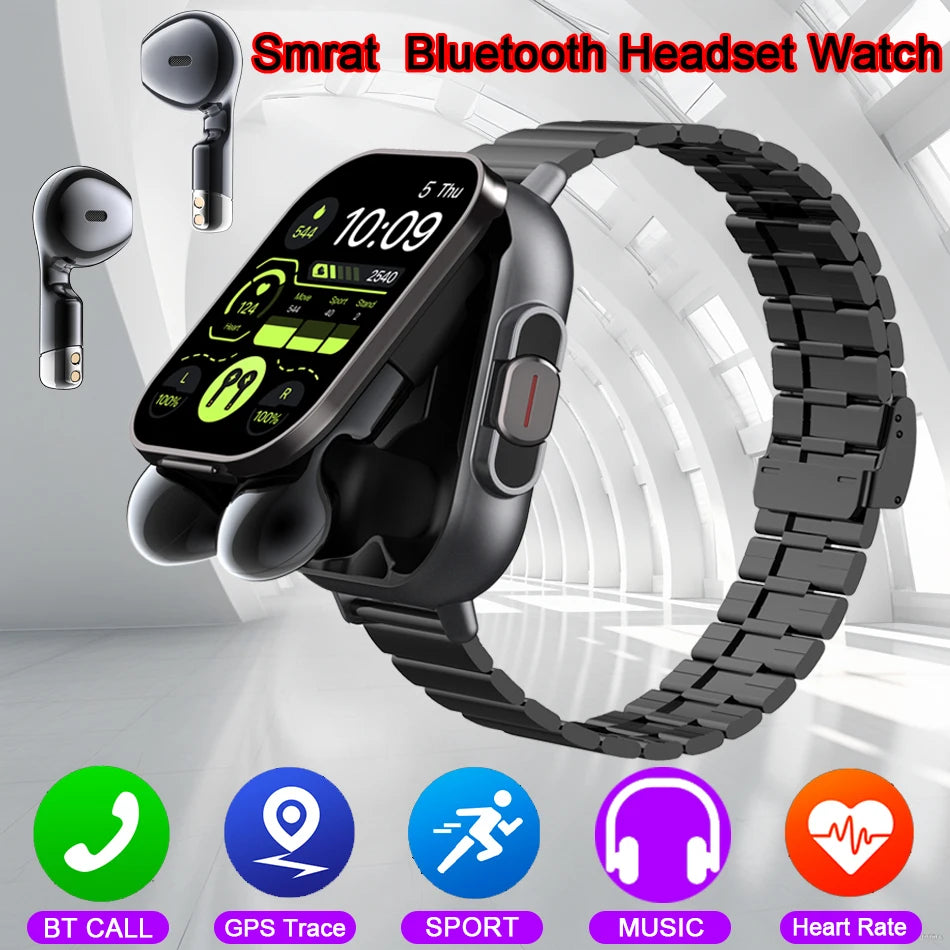 2024 2-in-1 Smart Watch with Earphone | Bluetooth Call, GPS, Heart Rate Monitor & Music Playback