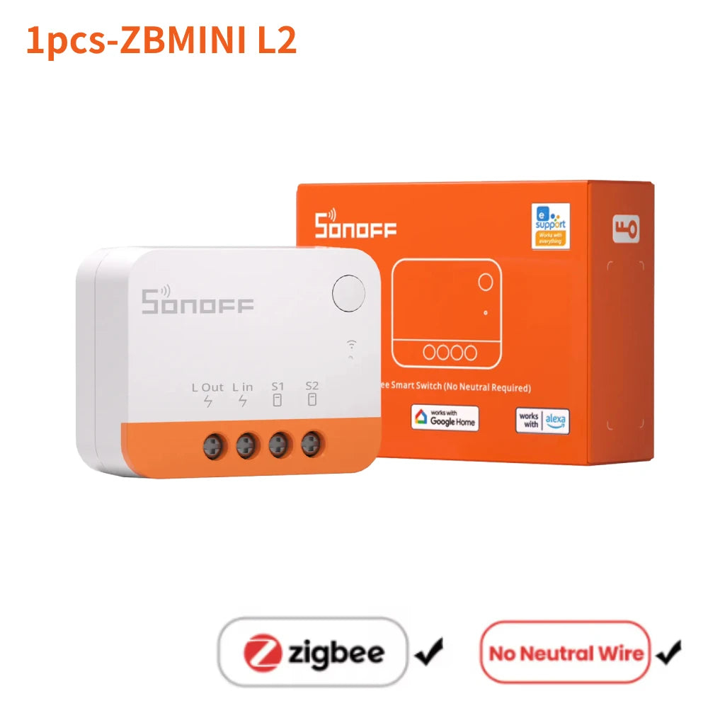 مفتاح SONOFF Mini R4/ZBMINI L2 الذكي Zigbee/Wi-Fi – تحكم ثنائي الاتجاه للمنزل الذكي، يعمل مع Alexa وGoogle Home وYandex Alice