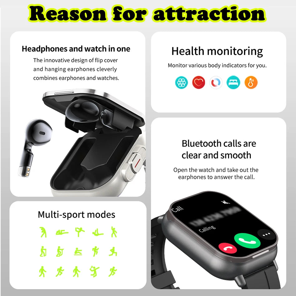 2024 2-in-1 Smart Watch with Earphone | Bluetooth Call, GPS, Heart Rate Monitor & Music Playback