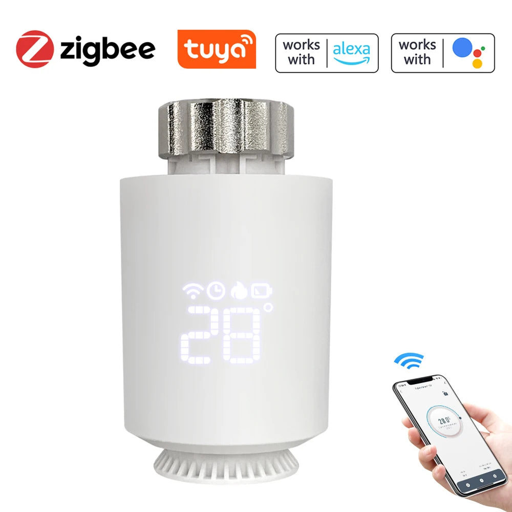 Tuya Smart ZigBee TRV Radiator Actuator Valve Thermostatic Radiator Valve Temperature Controller – Works with Alexa & Google Home