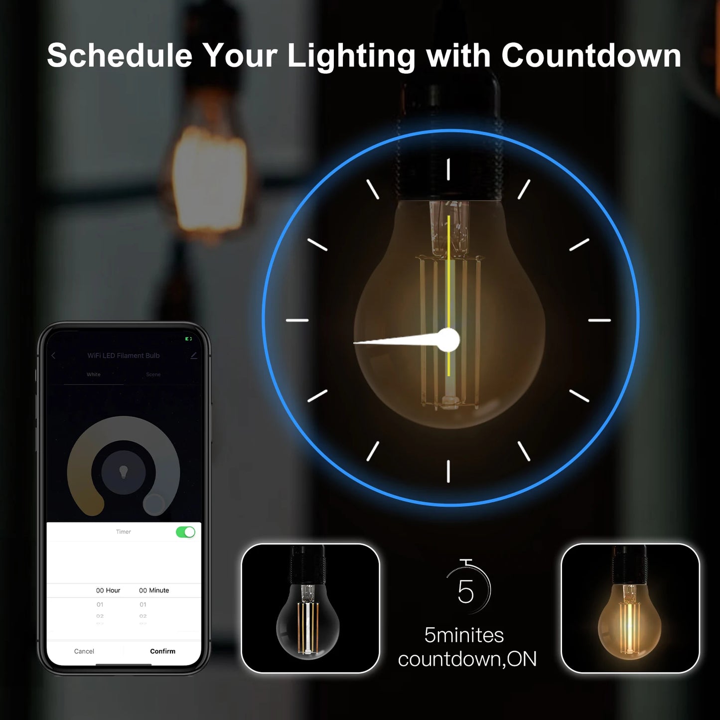 MOES WiFi Smart Filament Bulb LED Light Lamp (E27, Dimmable, 2700K-6500K) – Tuya, Alexa, Google Voice Control