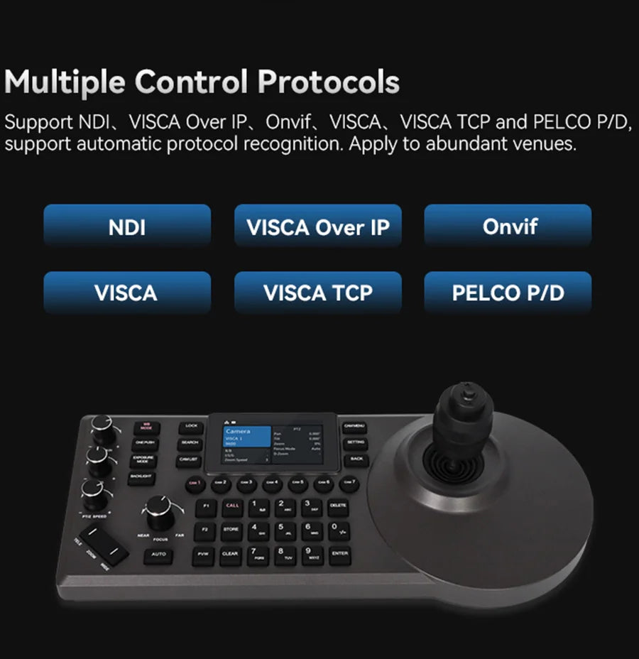 NDI PTZ Camera Joystick Controller POE 3" Preview LCD PTZ Controller Keyboard with 4D Joystick for Broadcast Church Live Streaming